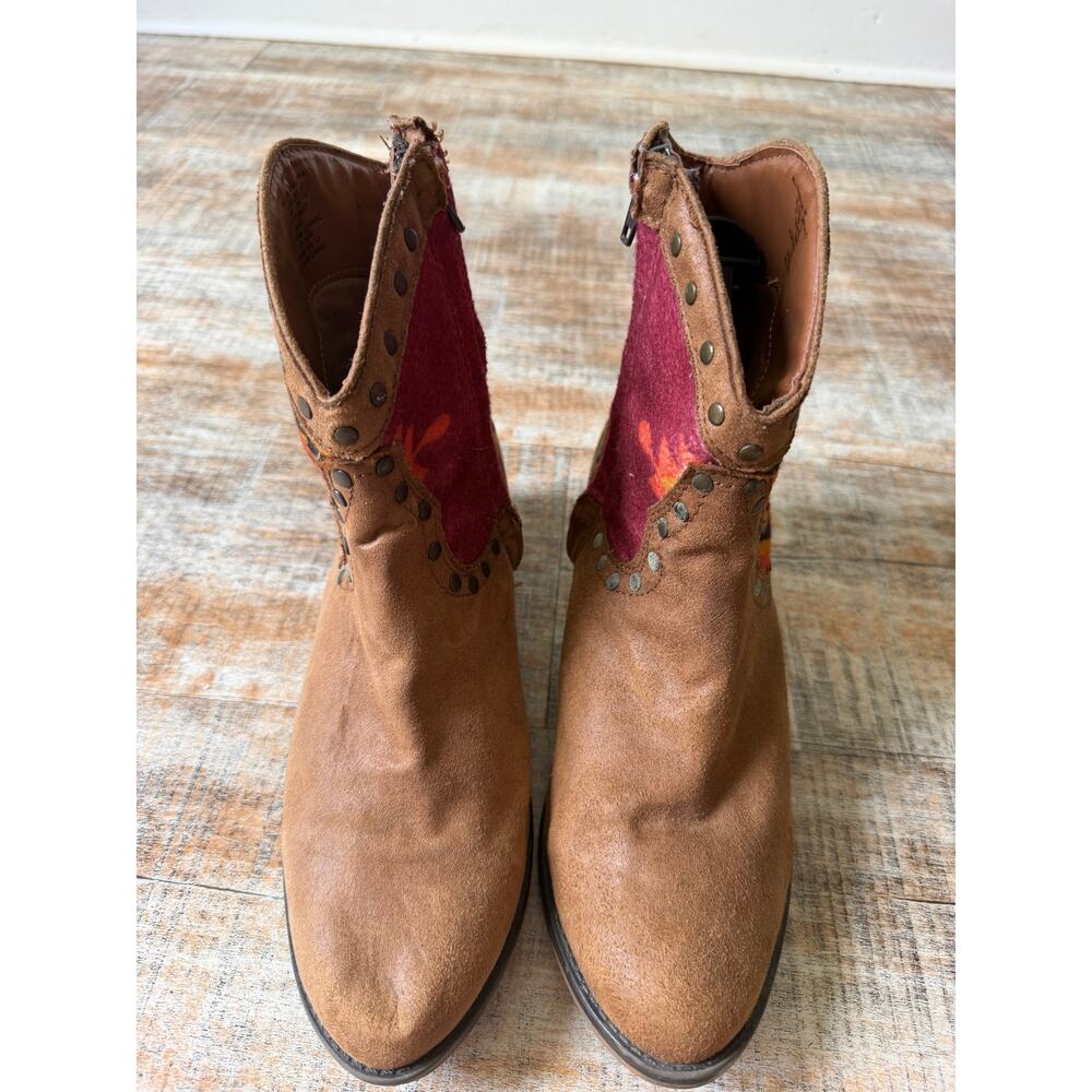 Southwestern Boho Faux Suede Cowboy Boots Ankle Boots Aztec Panels Western Sz 8 - Picture 9 of 13